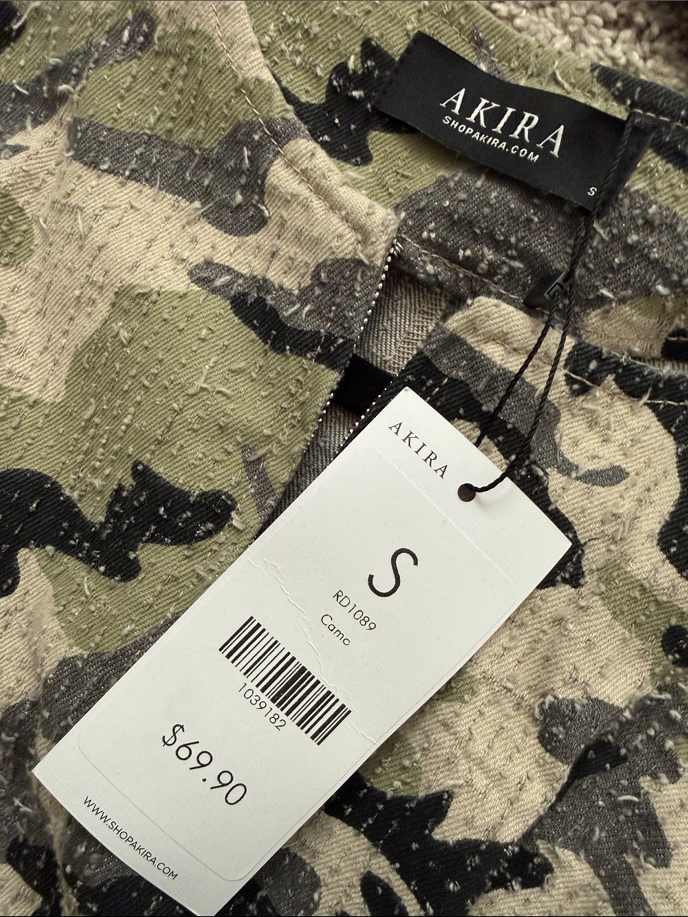 AKIRA Sleeveless Camo Mini Dress in Olive, Black & Cream - Picture 3 of 3